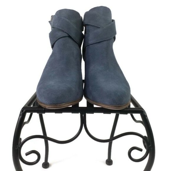 Sole Society Azure Vista Blue Cow Suede Heeled Booties Womens 9.5 - Picture 3 of 10